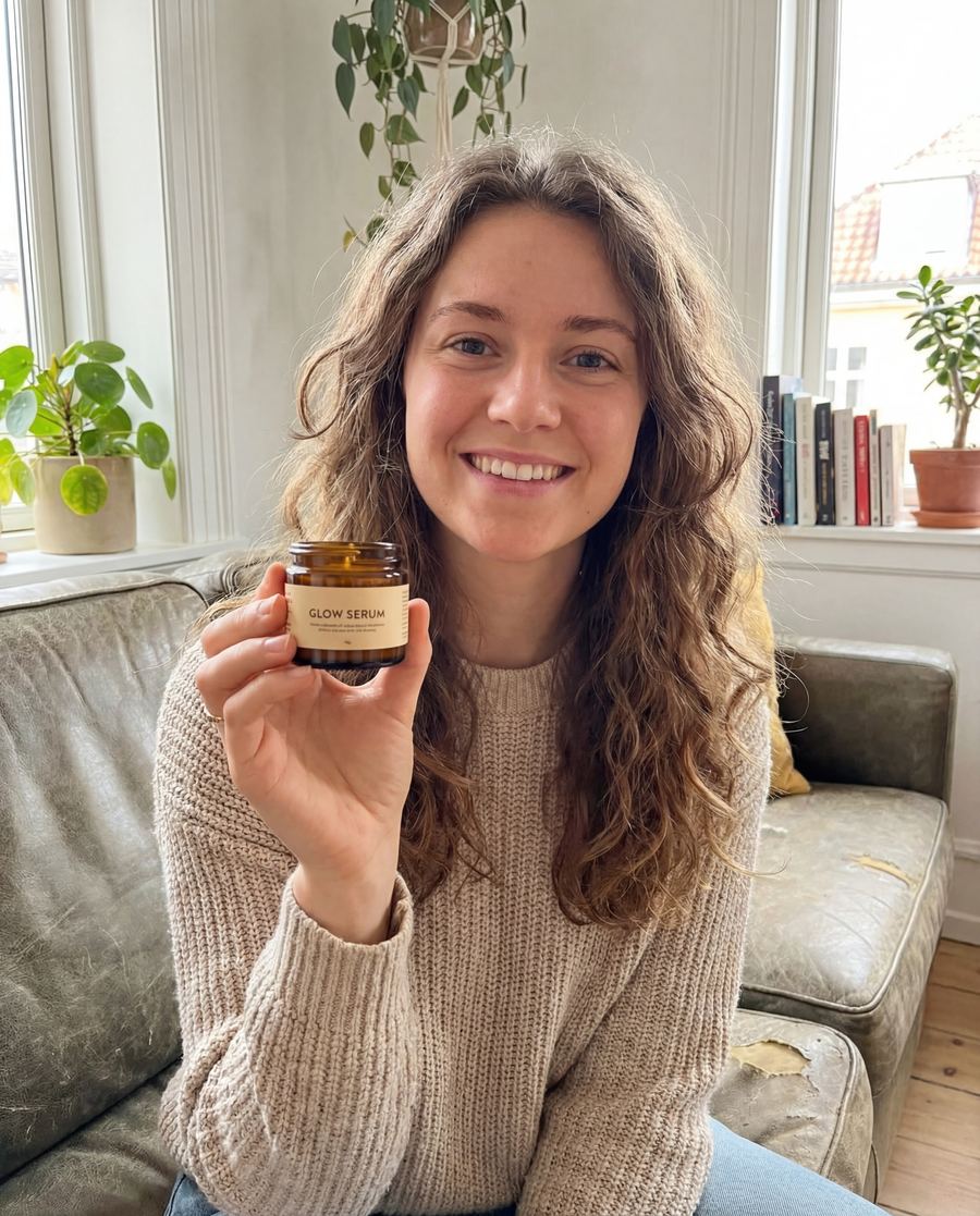 Voorbeeld van UGC content — vrouw houdt skincare product vast